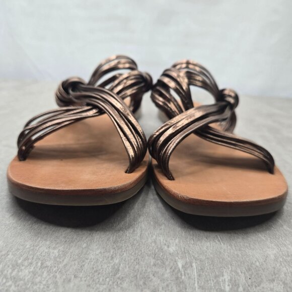 Anthropologie Matisse Slides Metallic Bronze Strappy Boho Chic Flat Greek Sandal - Picture 3 of 10